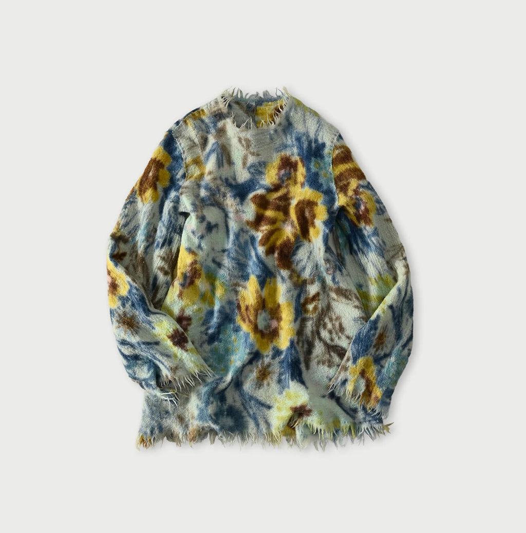 Boiled Wool Jardin Print Poyon Blouse Blue