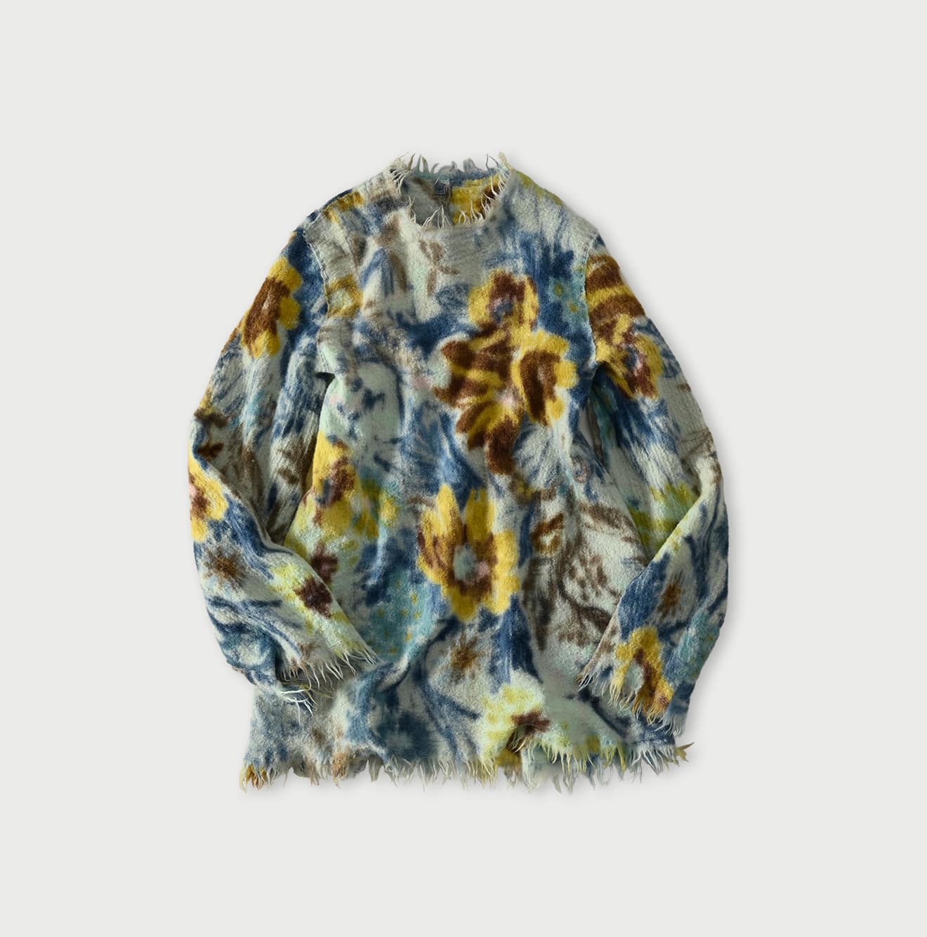 Boiled Wool Jardin Print Poyon Blouse Blue
