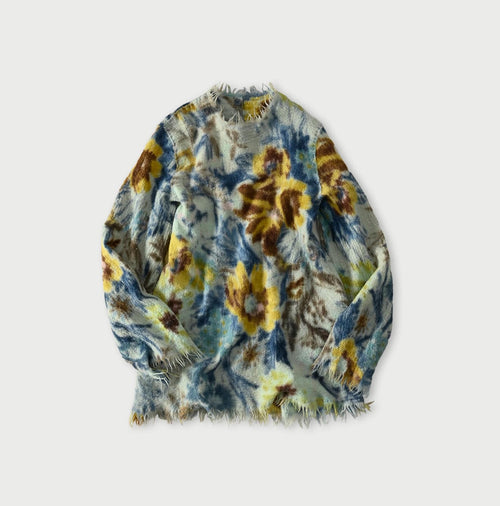 Boiled Wool Jardin Print Poyon Blouse Blue