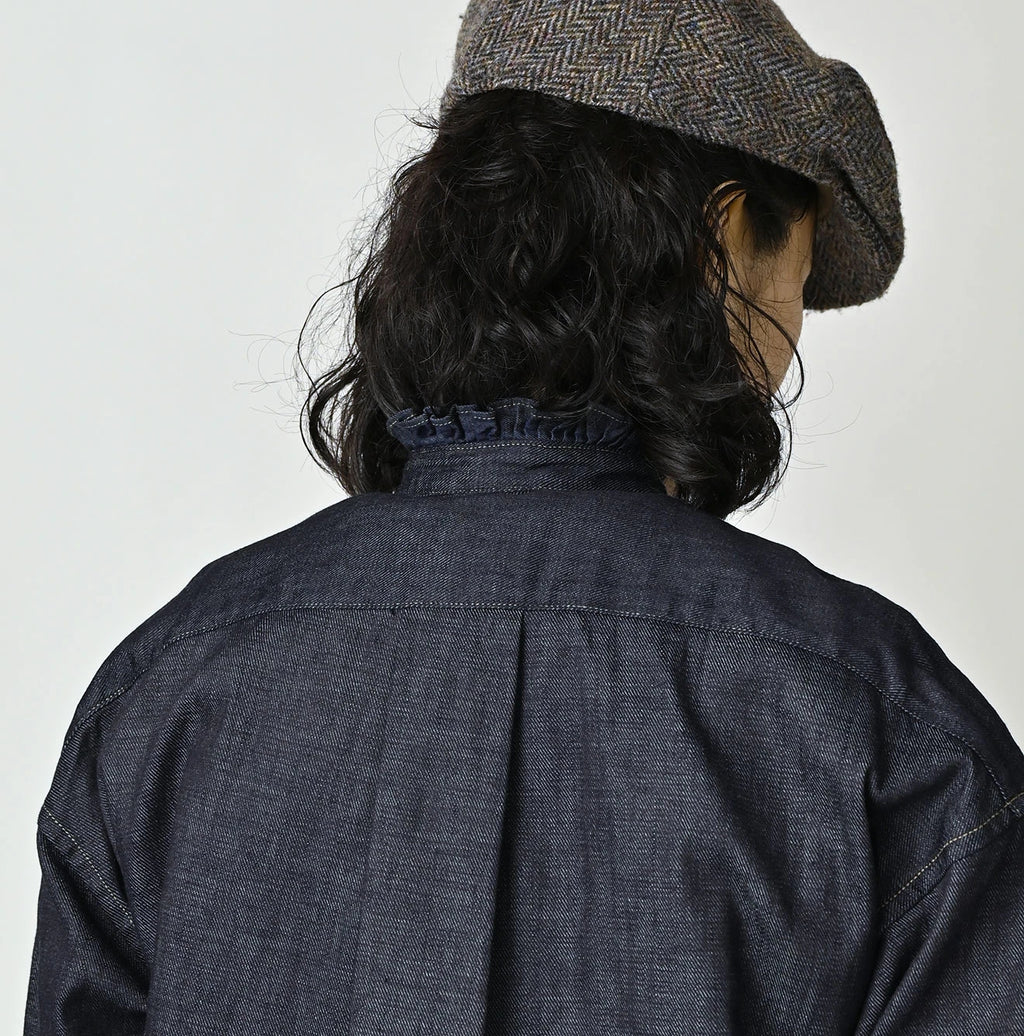 45 Petit Denim Long-Sleeve Bow-Tie Coupé Shirt Nou