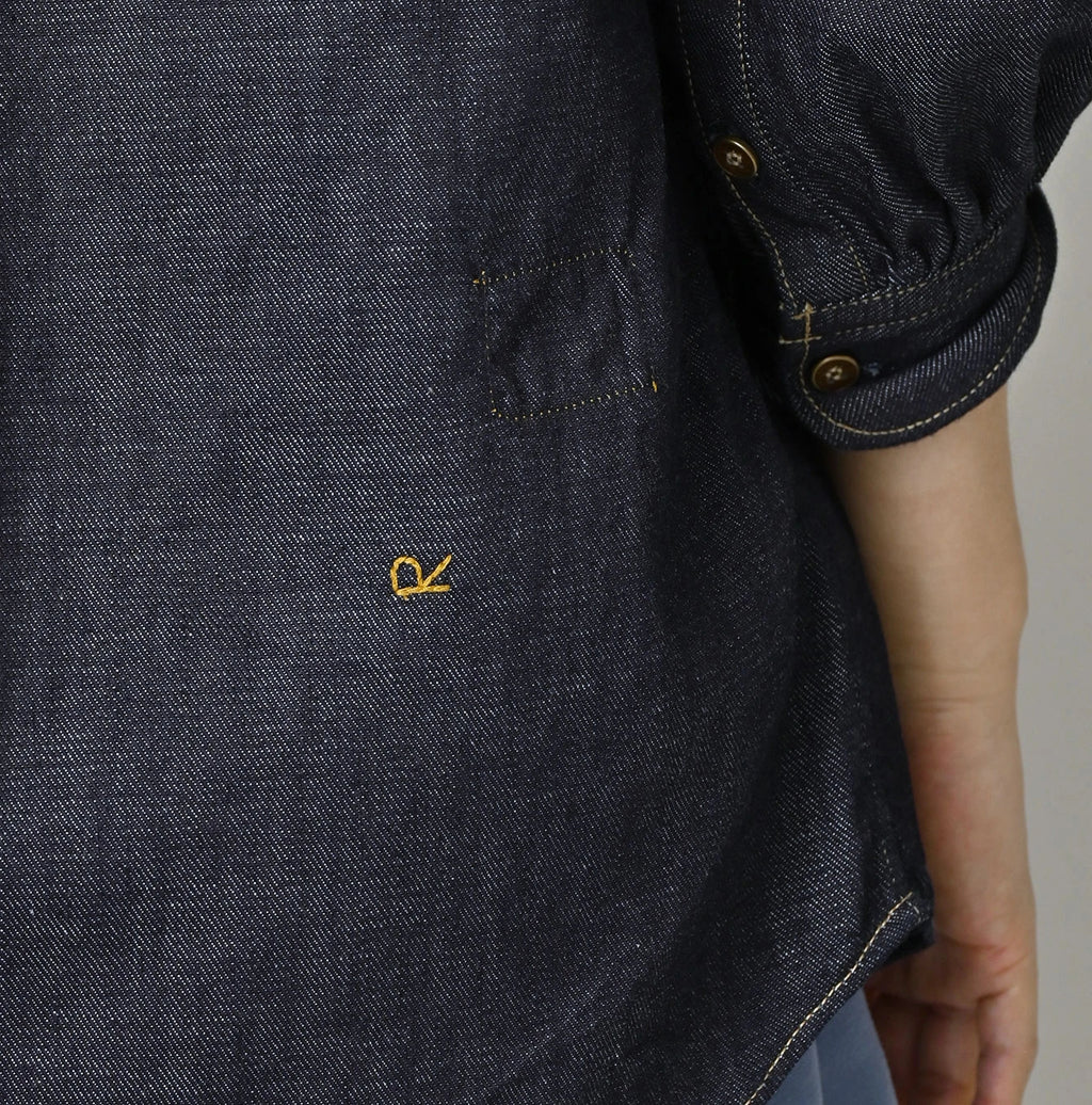 45 Petit Denim Long-Sleeve Bow-Tie Coupé Shirt Nou