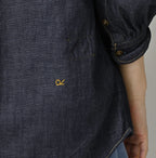 45 Petit Denim Long-Sleeve Bow-Tie Coupé Shirt Nou