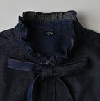 45 Petit Denim Long-Sleeve Bow-Tie Coupé Shirt Nou