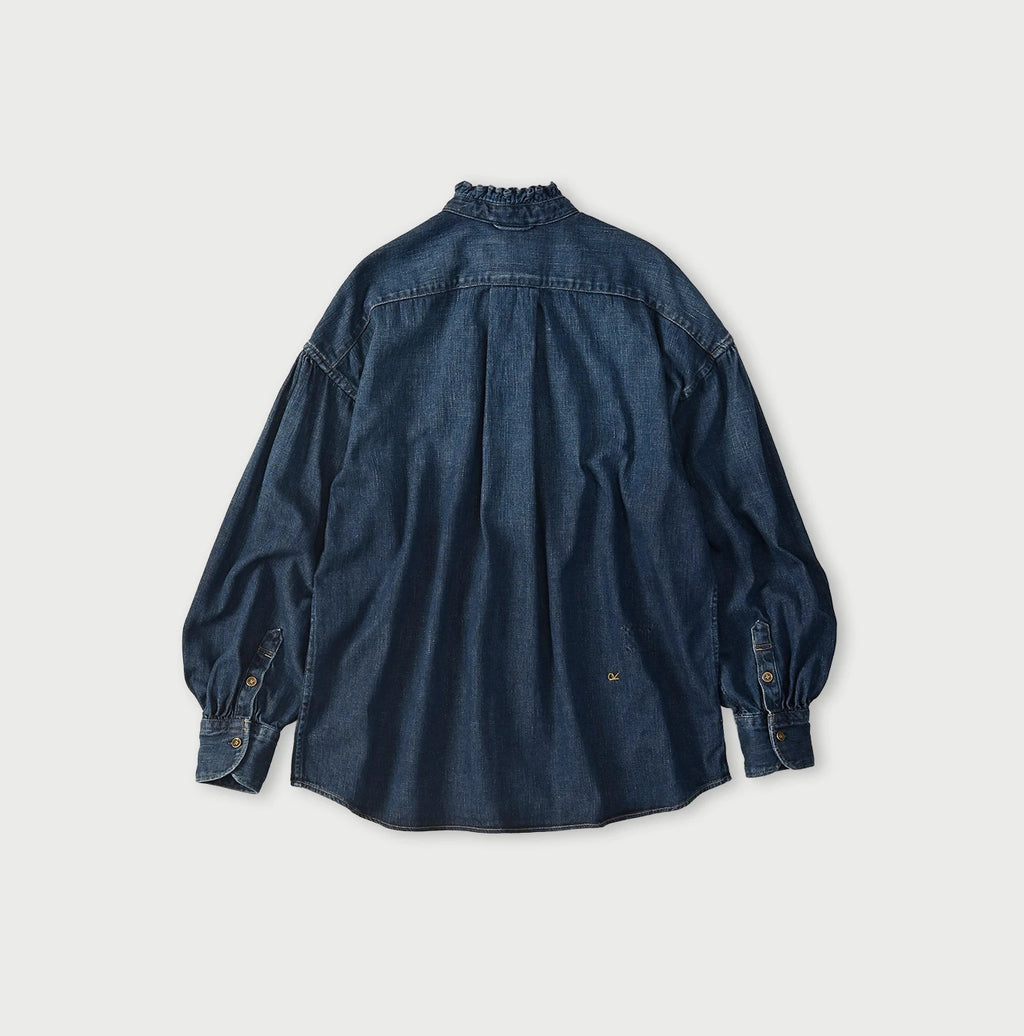 45 Petit Denim Long-Sleeve Bow-Tie Coupé Shirt DIstressed