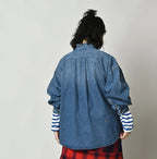 45 Petit Denim Long-Sleeve Bow-Tie Coupé Shirt DIstressed