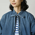 45 Petit Denim Long-Sleeve Bow-Tie Coupé Shirt DIstressed