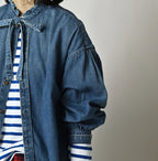 45 Petit Denim Long-Sleeve Bow-Tie Coupé Shirt DIstressed
