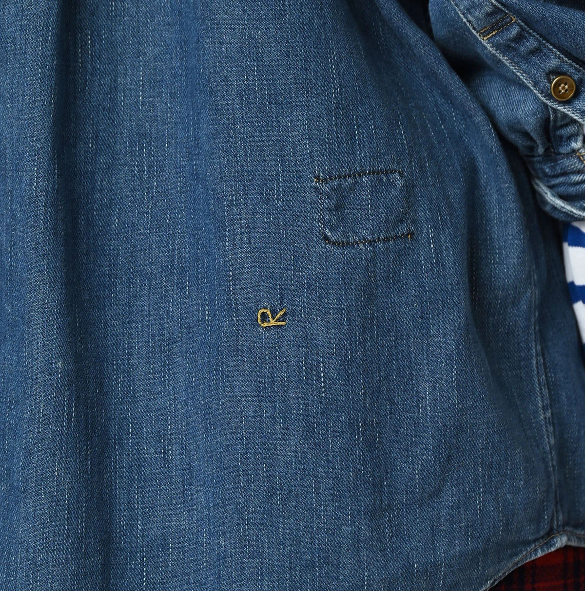 45 Petit Denim Long-Sleeve Bow-Tie Coupé Shirt DIstressed