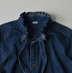45 Petit Denim Long-Sleeve Bow-Tie Coupé Shirt DIstressed