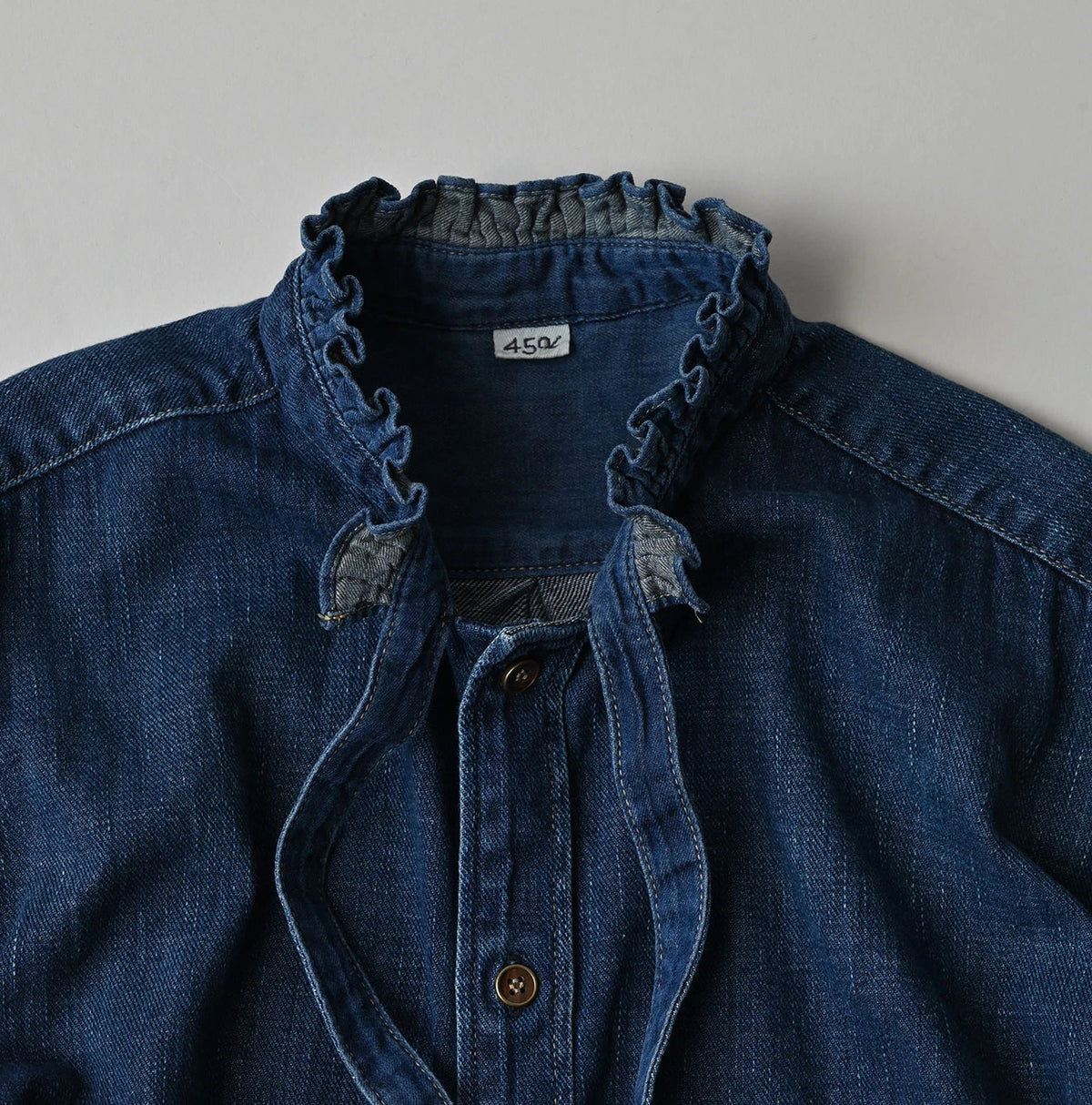 45 Petit Denim Long-Sleeve Bow-Tie Coupé Shirt DIstressed