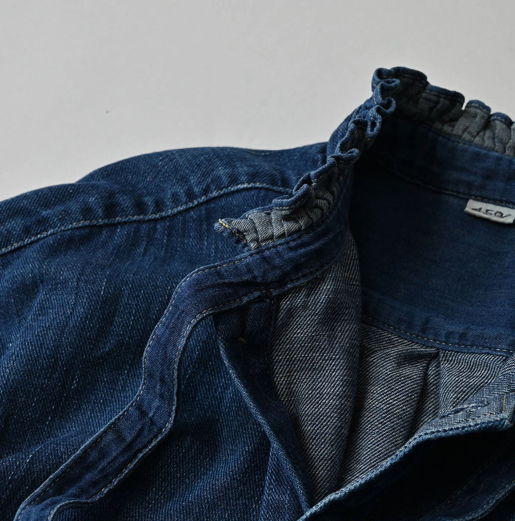 45 Petit Denim Long-Sleeve Bow-Tie Coupé Shirt DIstressed
