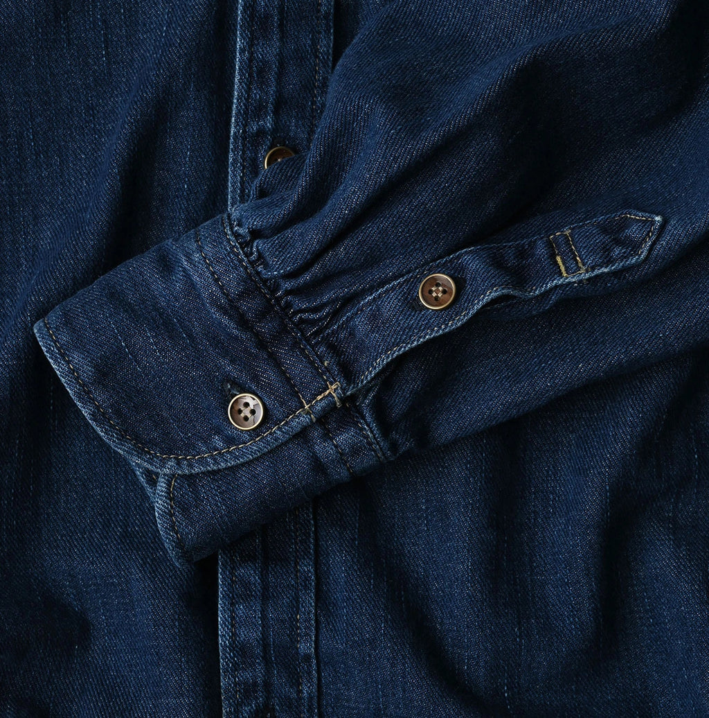 45 Petit Denim Long-Sleeve Bow-Tie Coupé Shirt DIstressed