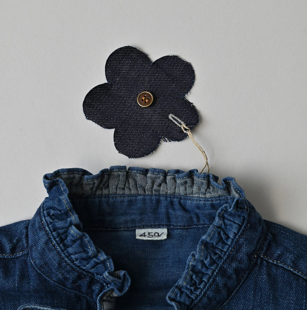 45 Petit Denim Long-Sleeve Bow-Tie Coupé Shirt DIstressed