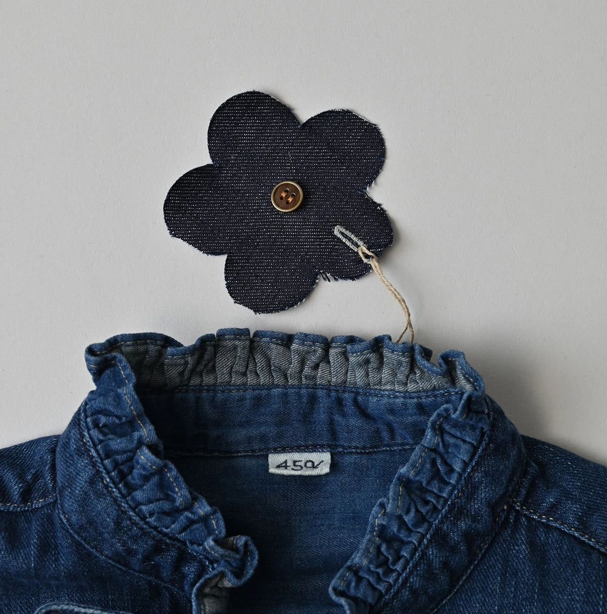45 Petit Denim Long-Sleeve Bow-Tie Coupé Shirt DIstressed