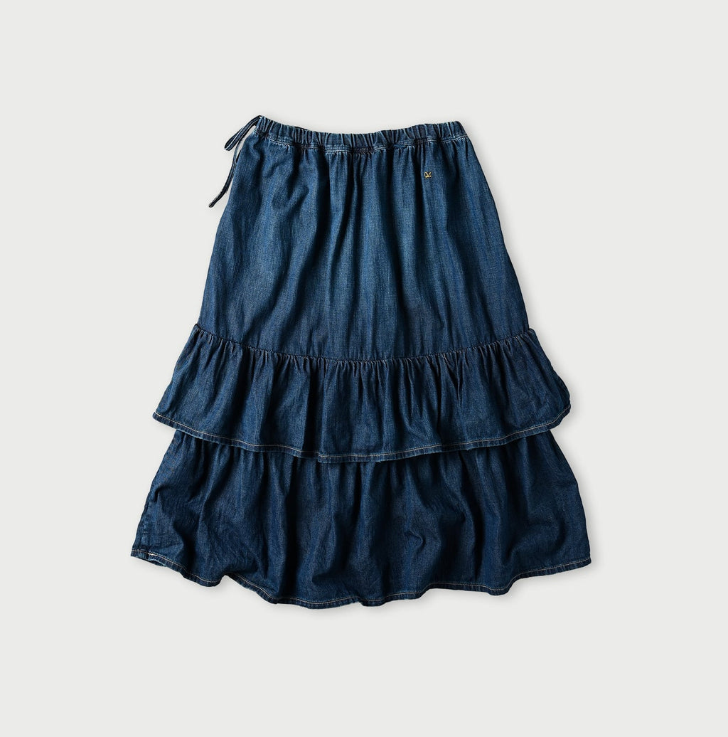45 Petit Denim Tiered Frill Petit Skirt Distressed Back