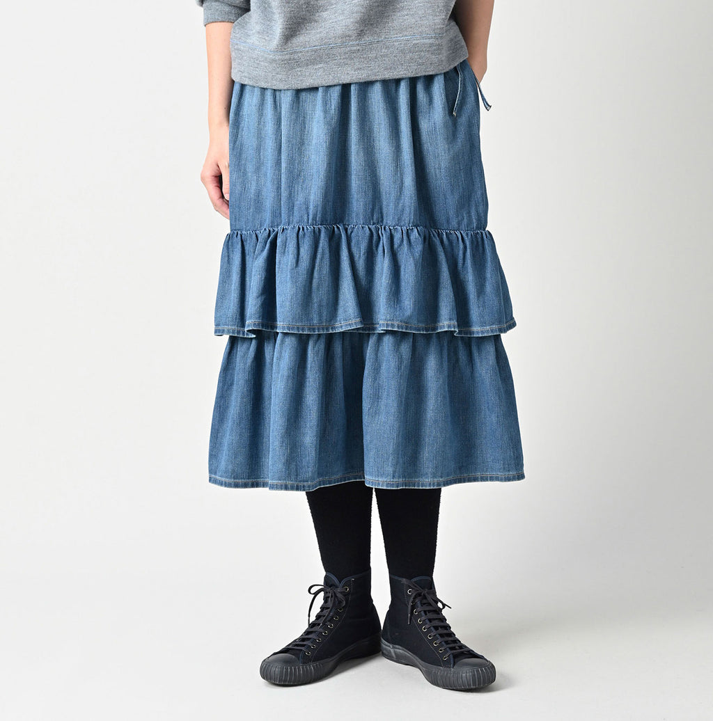 45 Petit Denim Tiered Frill Petit Skirt Distressed Female Model