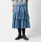 45 Petit Denim Tiered Frill Petit Skirt Distressed Female Model