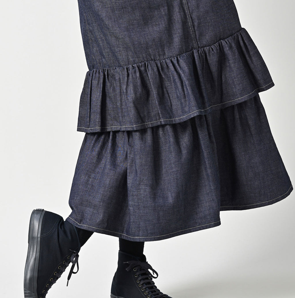 45 Petit Denim Tiered Frill Dress Detail