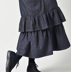 45 Petit Denim Tiered Frill Dress Detail