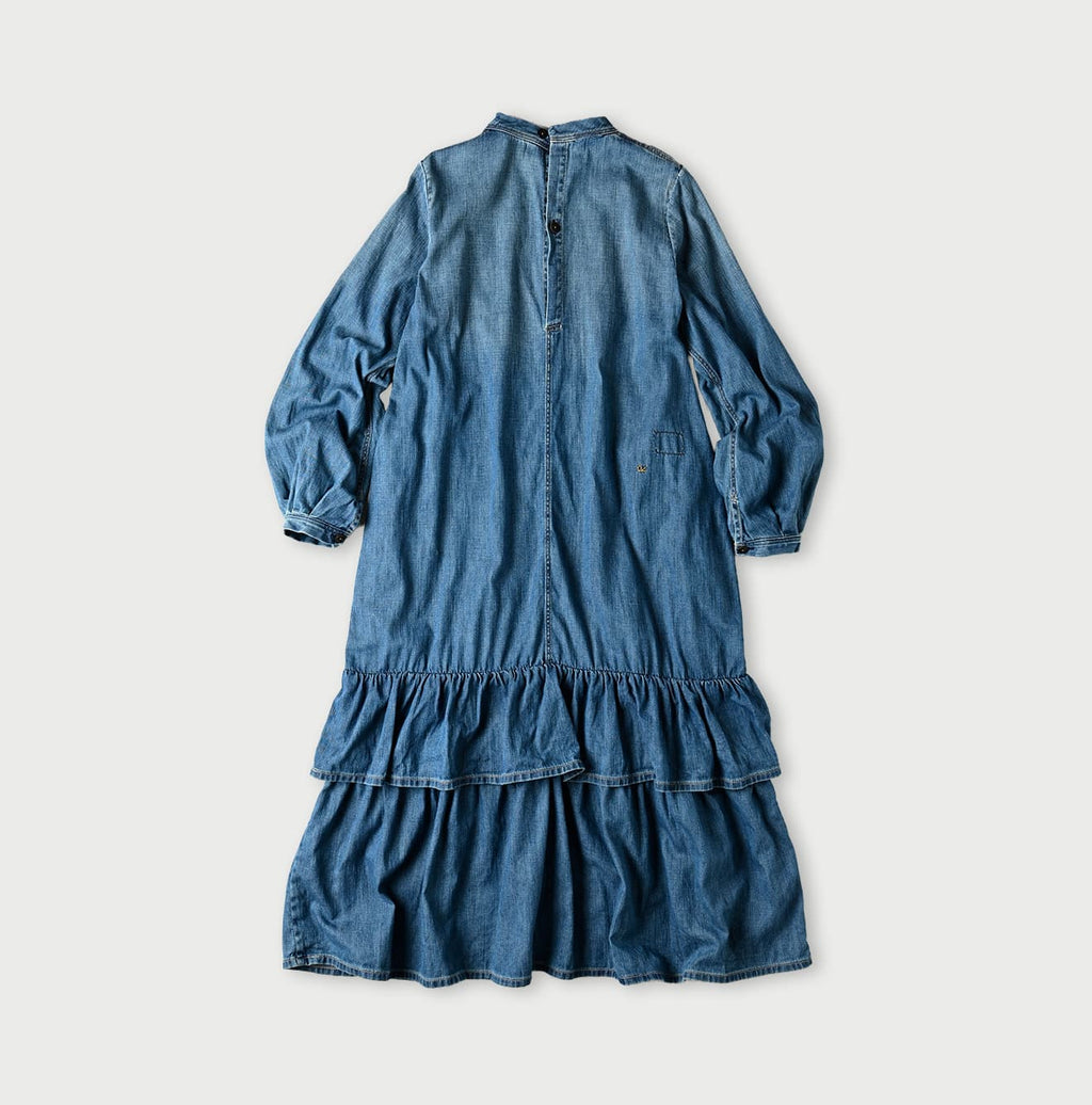 45 Petit Denim Tiered Frill Dress Distressed Back