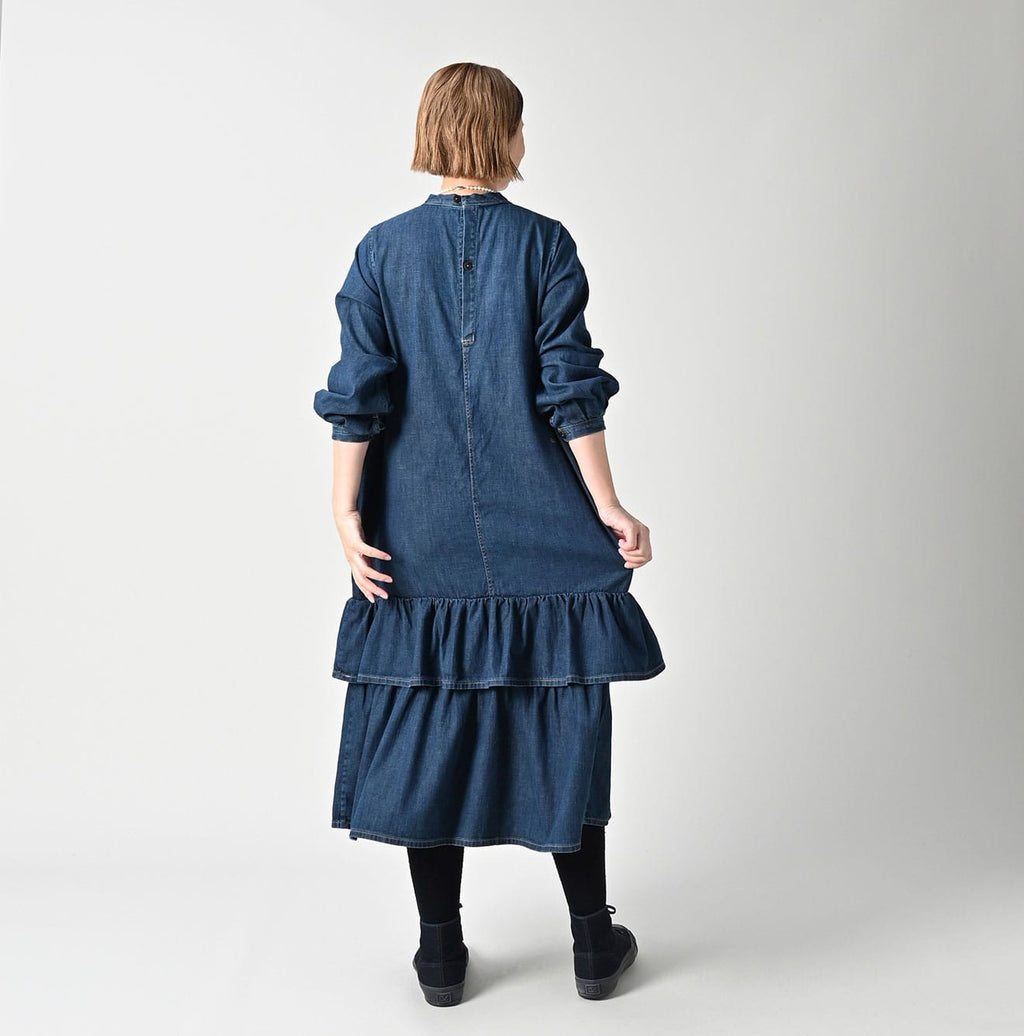45 Petit Denim Tiered Frill Dress Distressed Female Model