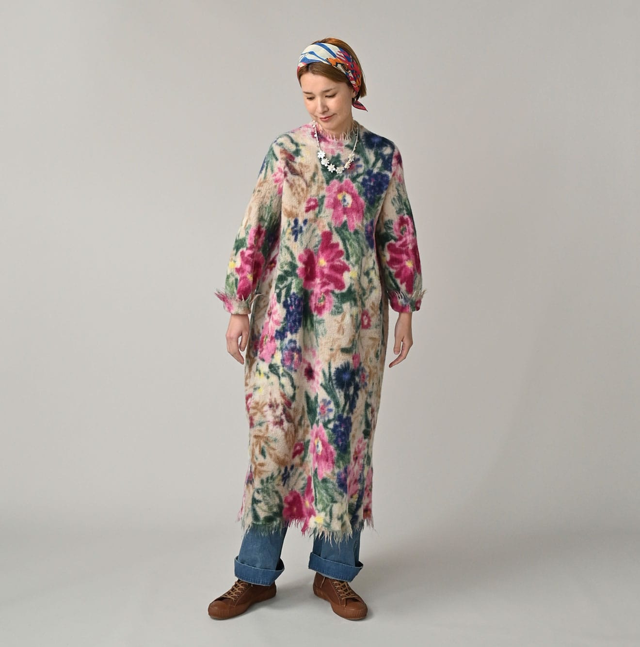 Boiled Wool Jardin Print Poyon Dress Female Model
