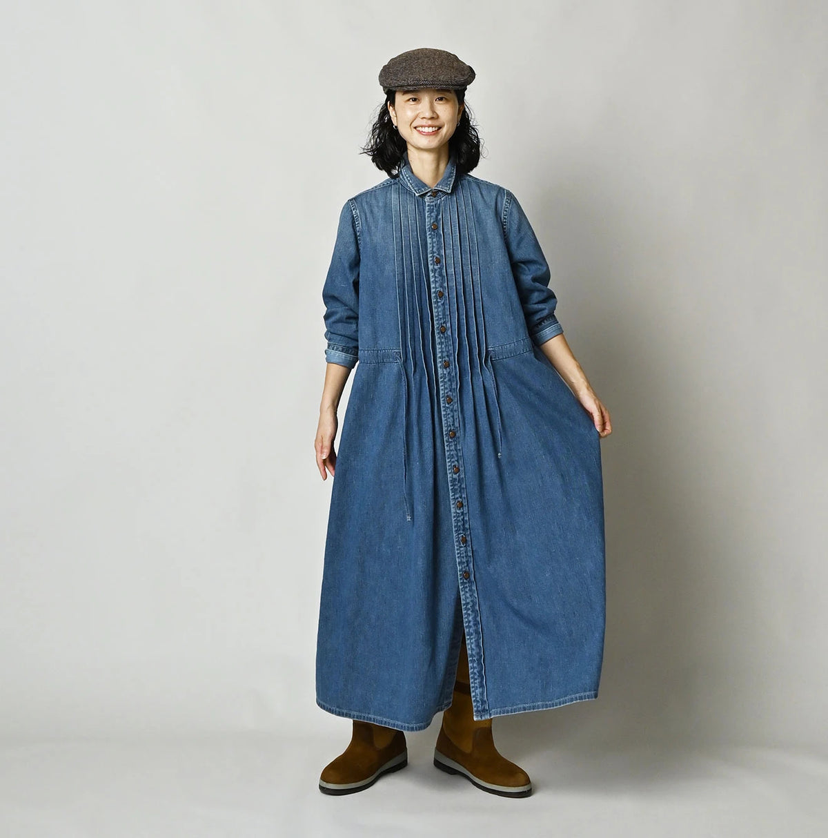 45 Petit Denim Tuck Shirt Dress Distressed
