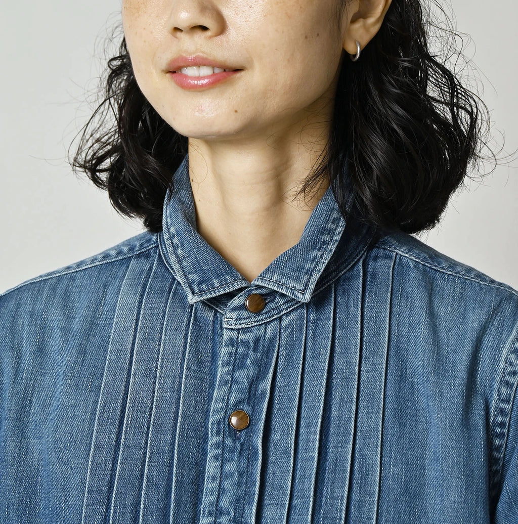 45 Petit Denim Tuck Shirt Dress Distressed