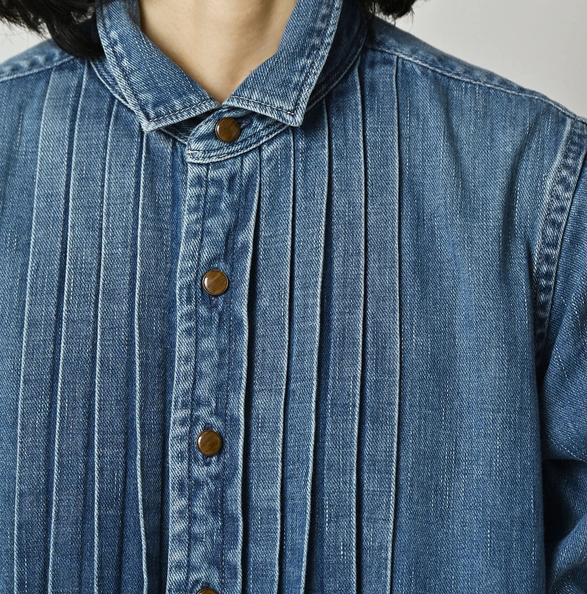 45 Petit Denim Tuck Shirt Dress Distressed