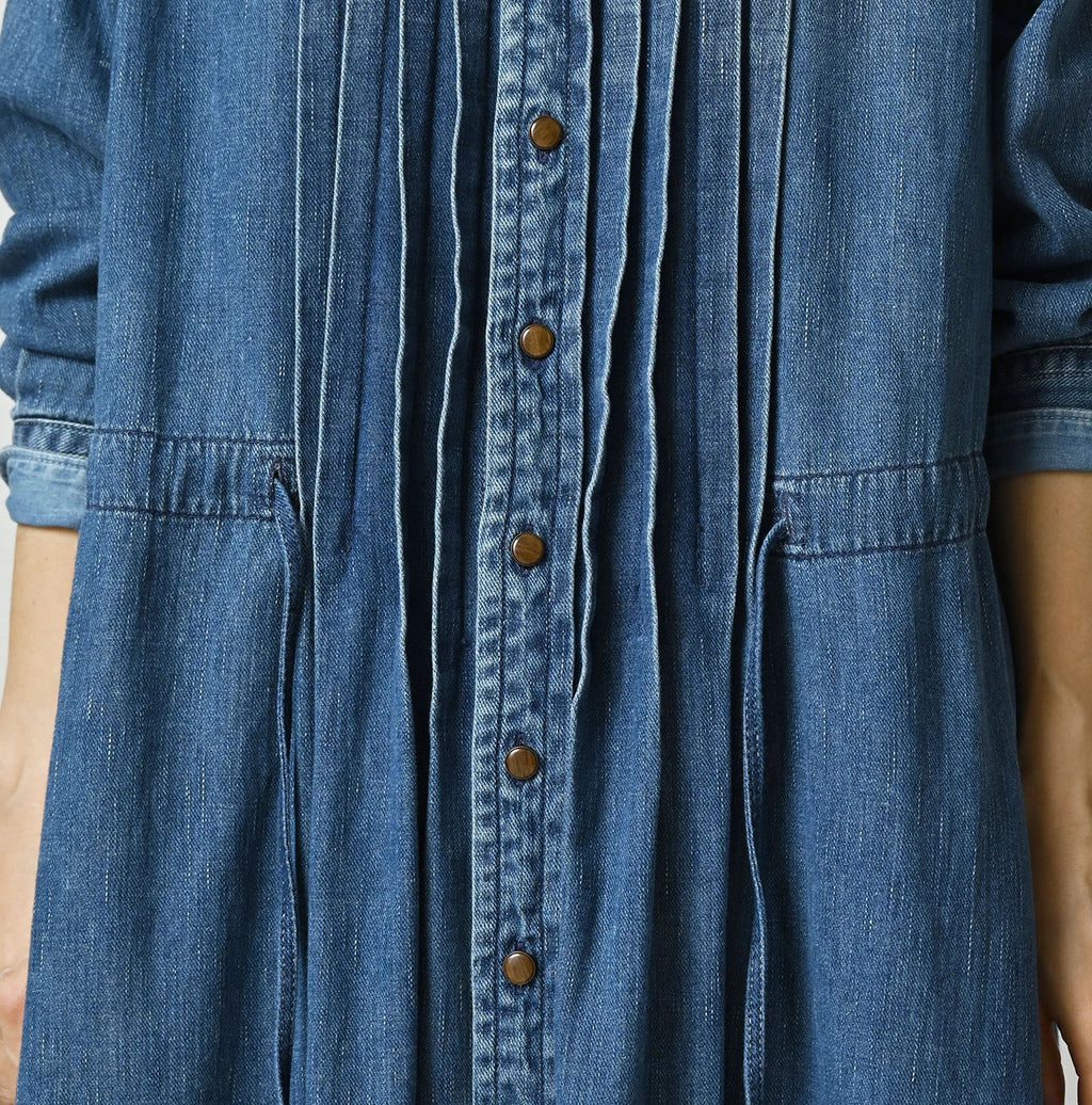 45 Petit Denim Tuck Shirt Dress Distressed