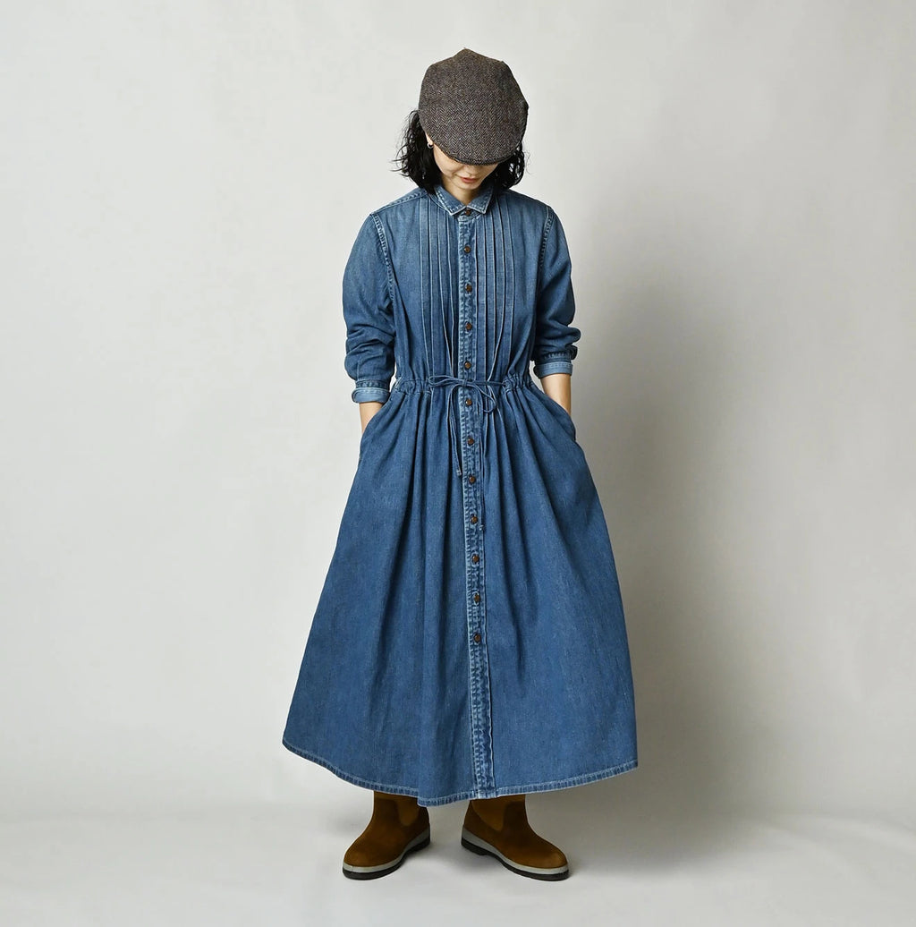 45 Petit Denim Tuck Shirt Dress Distressed
