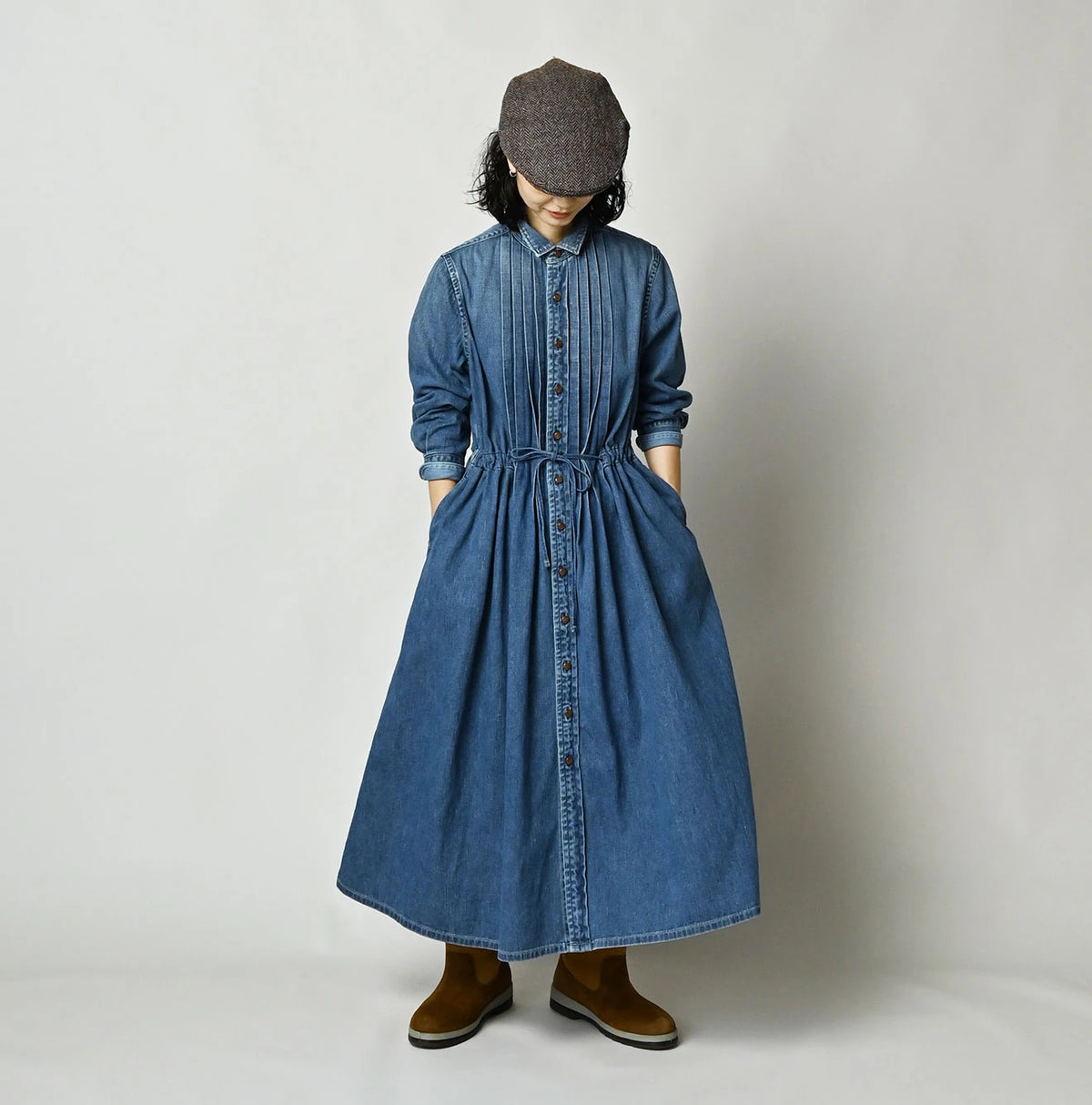 45 Petit Denim Tuck Shirt Dress Distressed