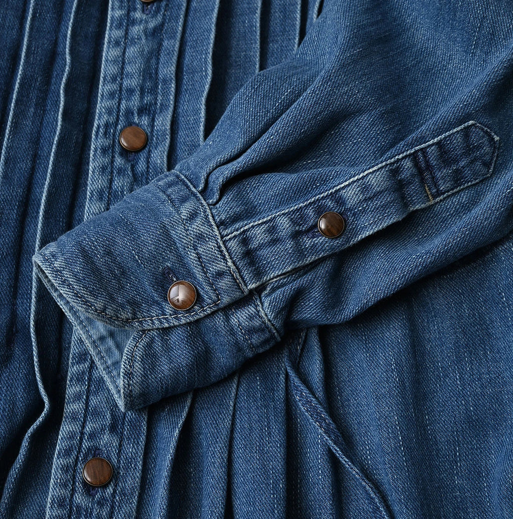 45 Petit Denim Tuck Shirt Dress Distressed