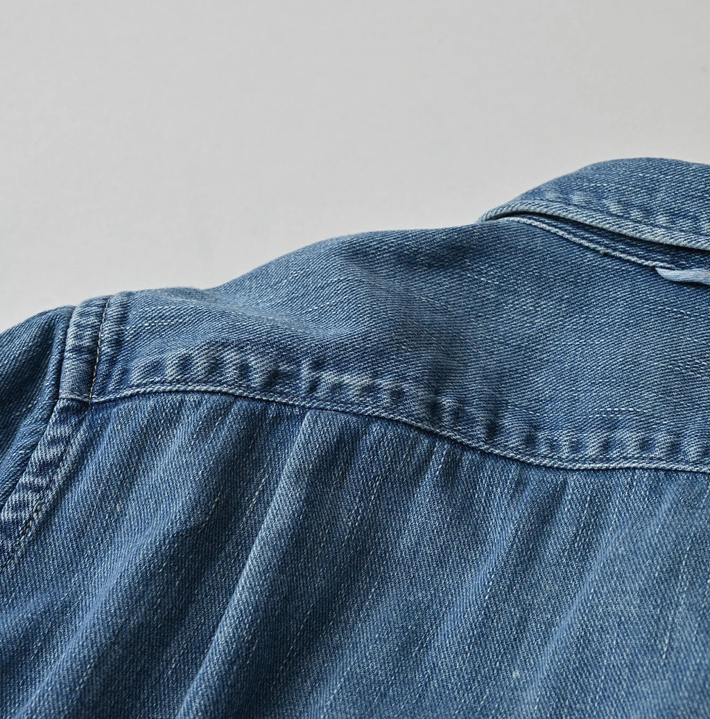 45 Petit Denim Tuck Shirt Dress Distressed