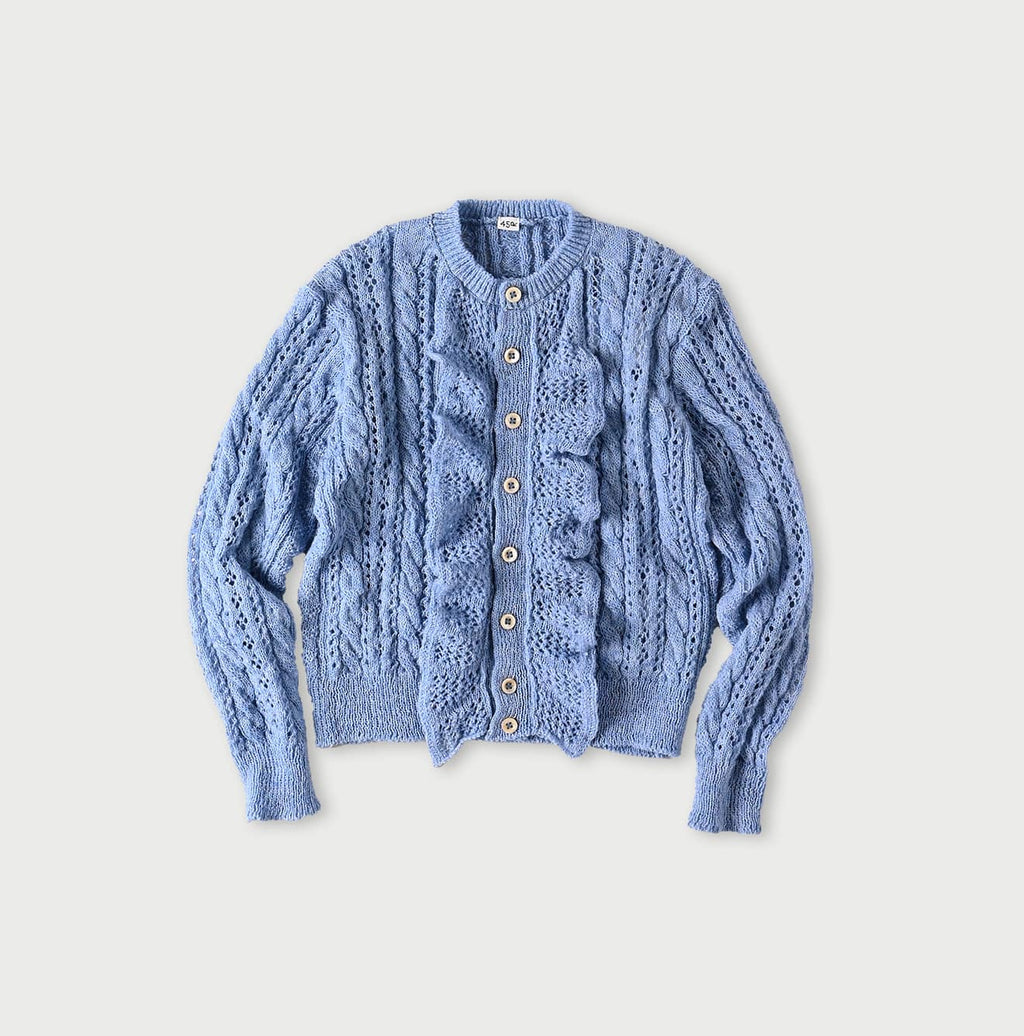 Shetland Cable Lace Frill Cardigan Saxe