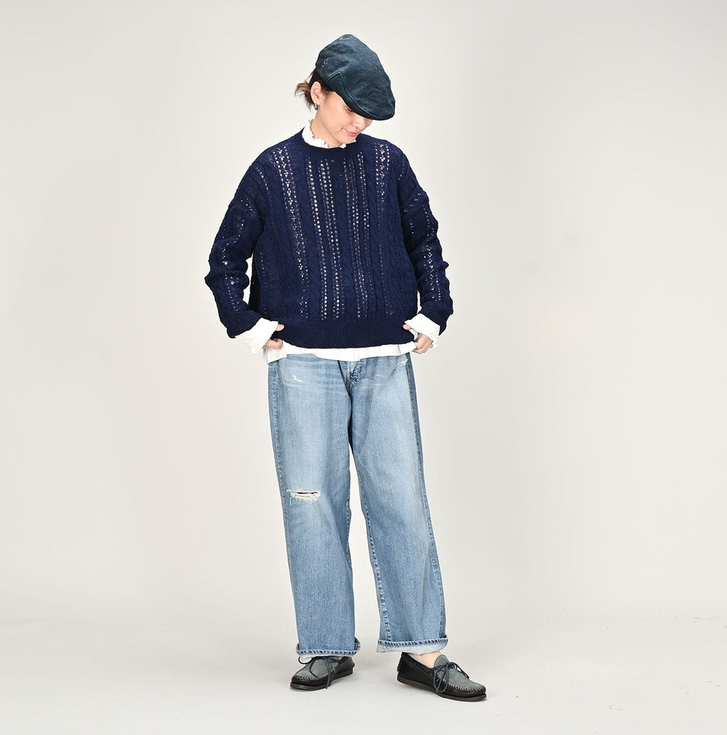 Shetland Cable Lace Sweater Female Model