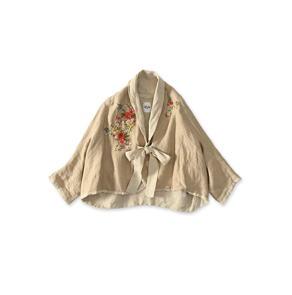 Linen Layered Embroidery Bolero Beige