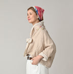 Linen Layered Embroidery Bolero Female Model