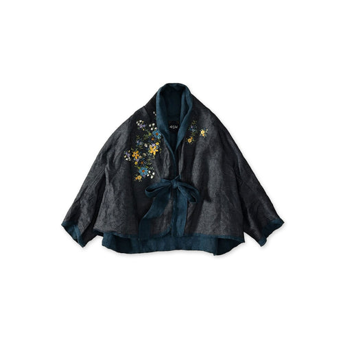 Ai Indigo Linen Layered Embroidery Bolero