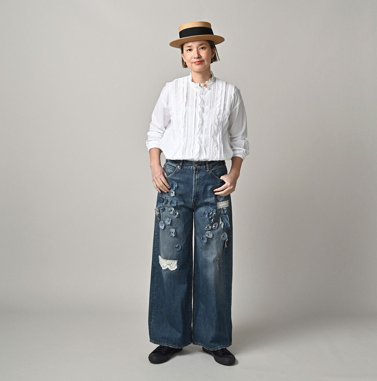 Supima Batiste Cutwork Blouse Female Model
