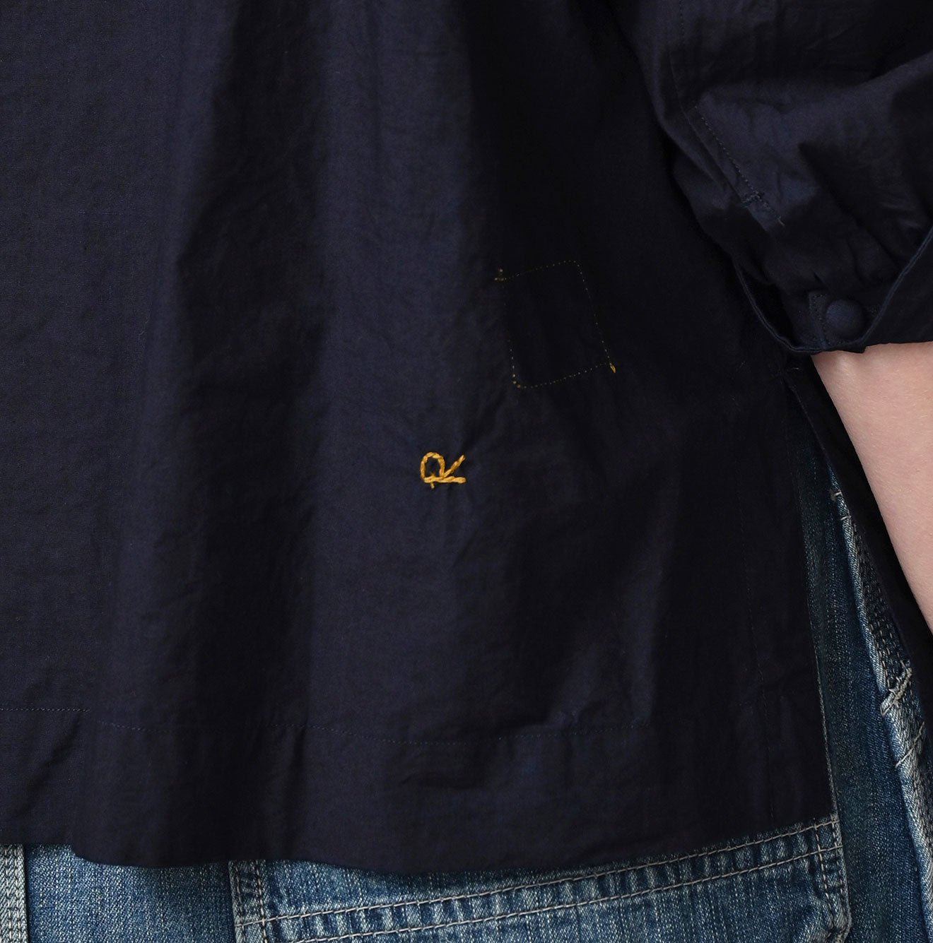 Indigo Supima Batiste Cutwork Blouse Detail