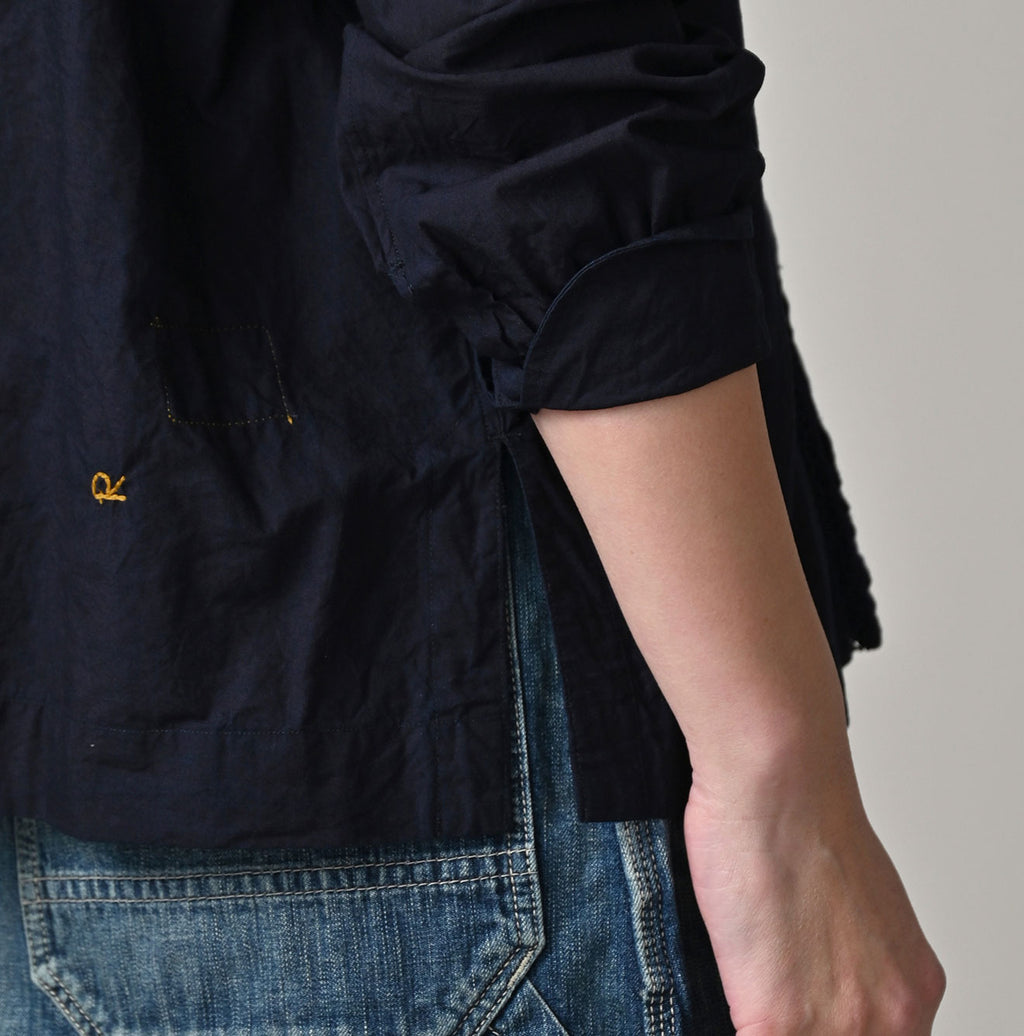 Indigo Supima Batiste Cutwork Blouse Detail