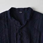Indigo Supima Batiste Cutwork Blouse Detail