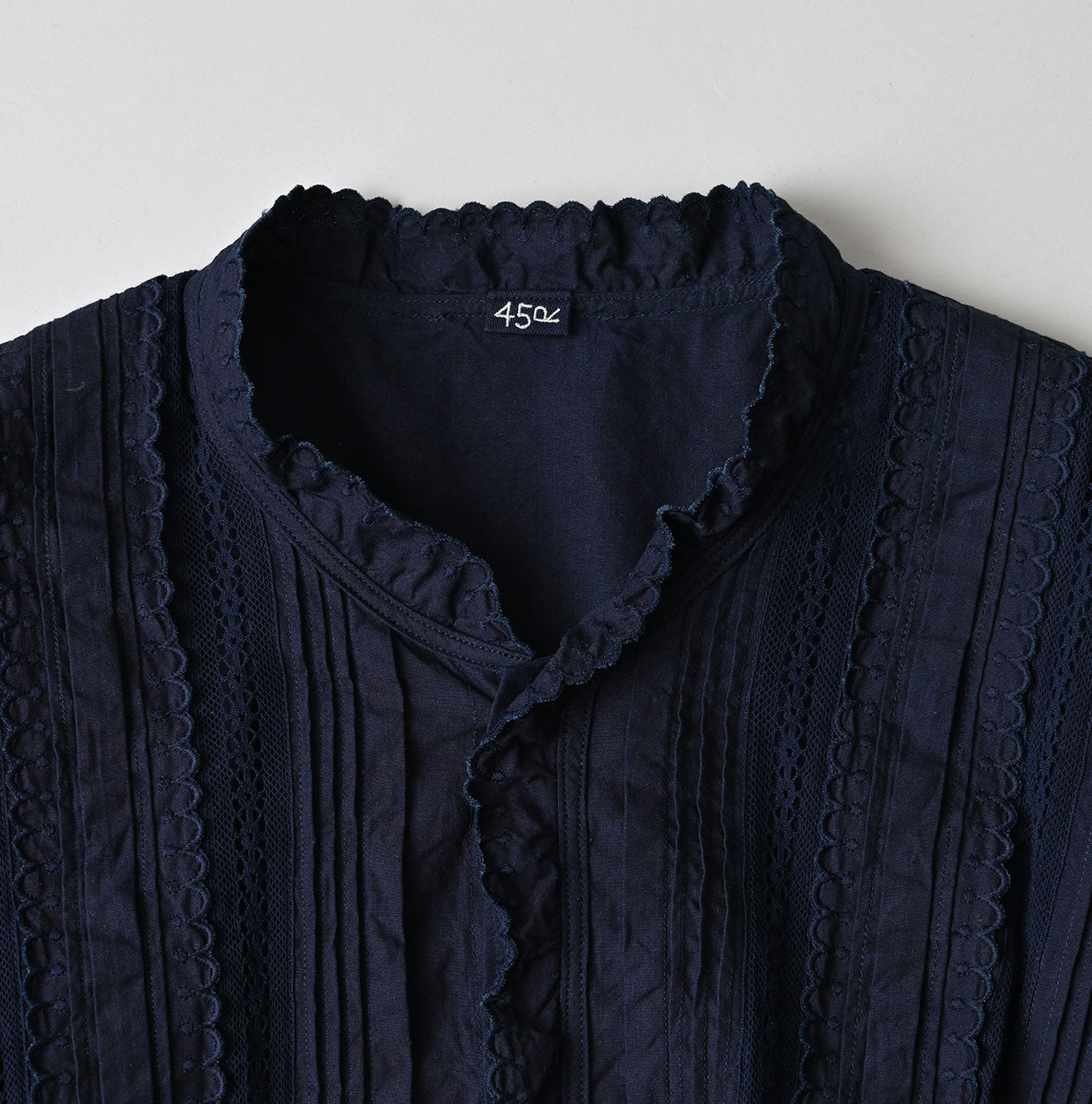 Indigo Supima Batiste Cutwork Blouse Detail