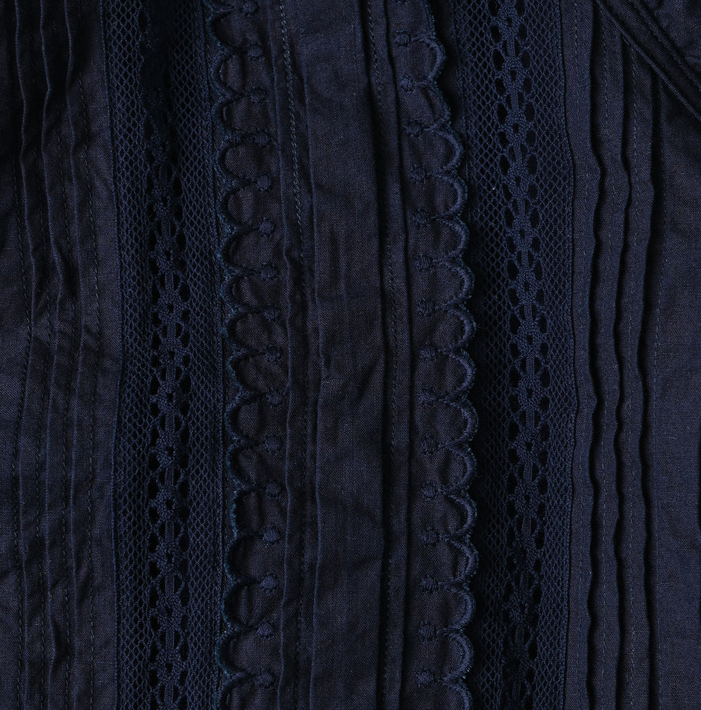 Indigo Supima Batiste Cutwork Blouse Detail