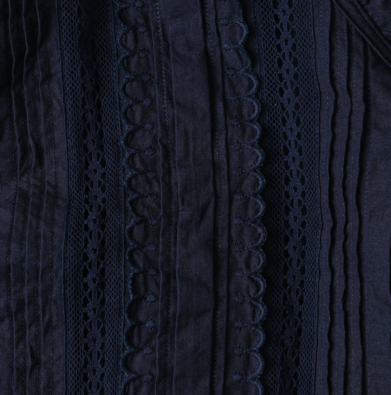 Indigo Supima Batiste Cutwork Blouse Detail