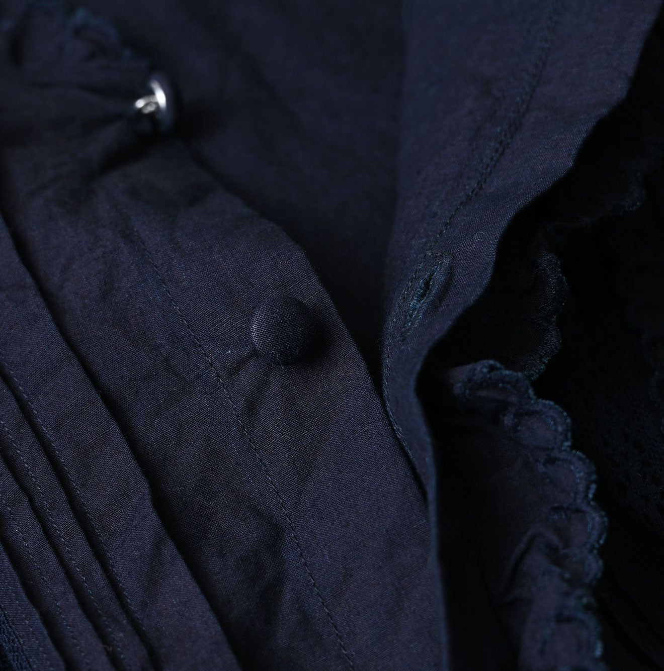 Indigo Supima Batiste Cutwork Blouse Detail