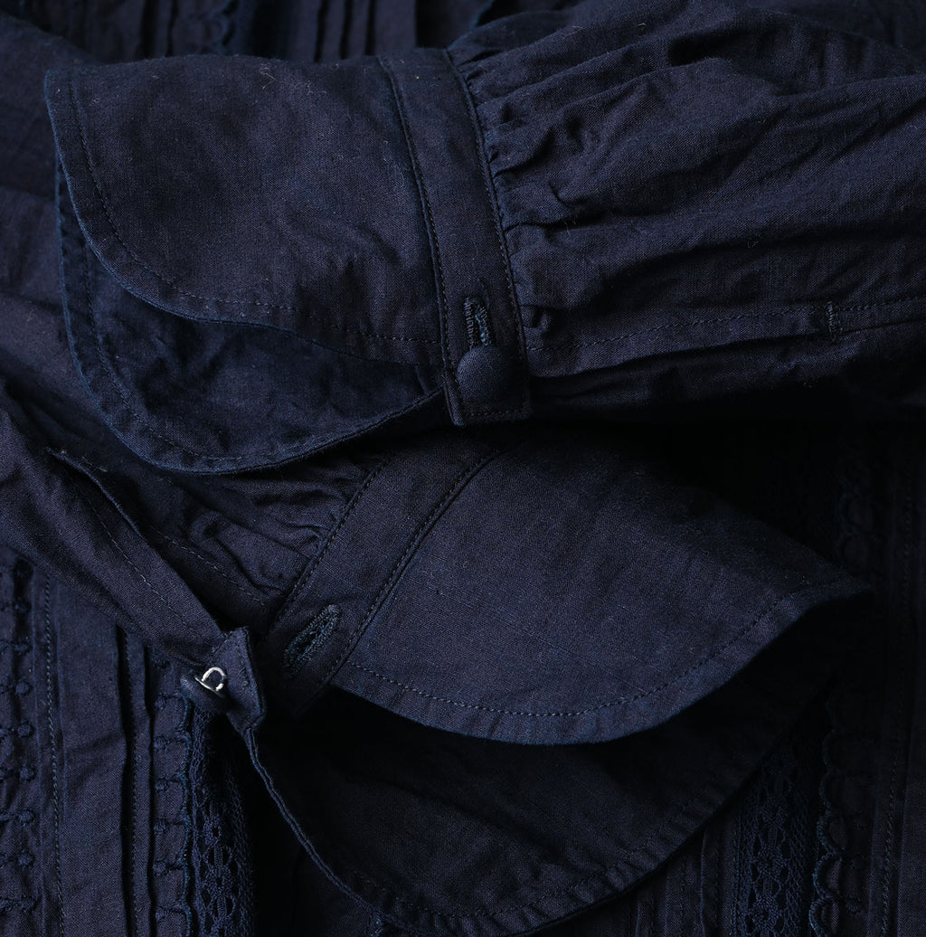 Indigo Supima Batiste Cutwork Blouse Detail