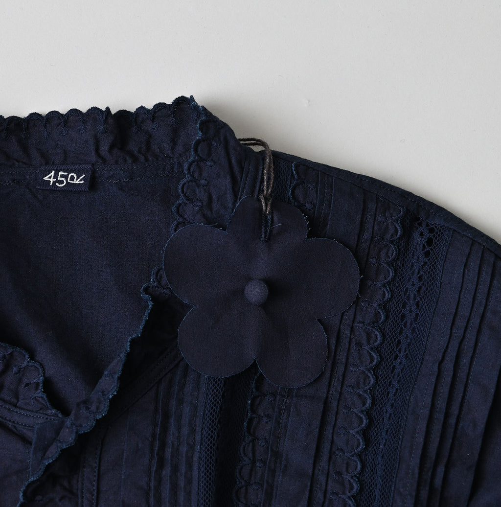 Indigo Supima Batiste Cutwork Blouse Detail