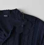 Indigo Supima Batiste Cutwork Blouse Detail